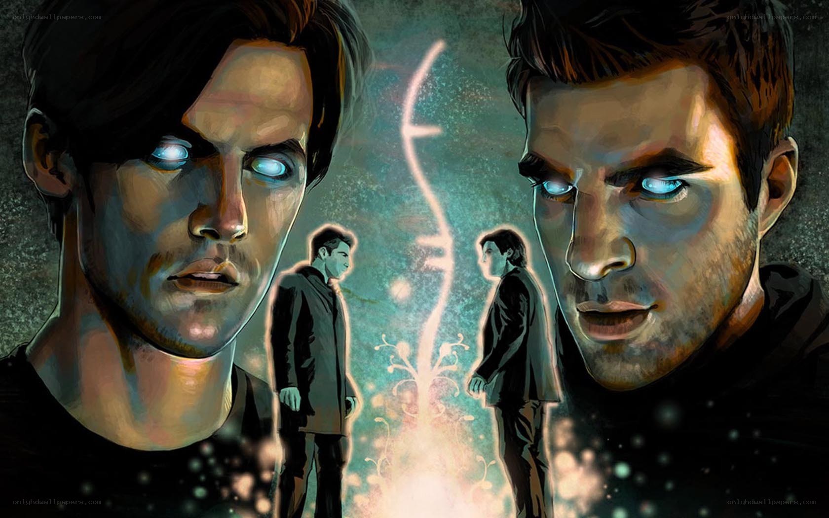 two men with glowing eyes