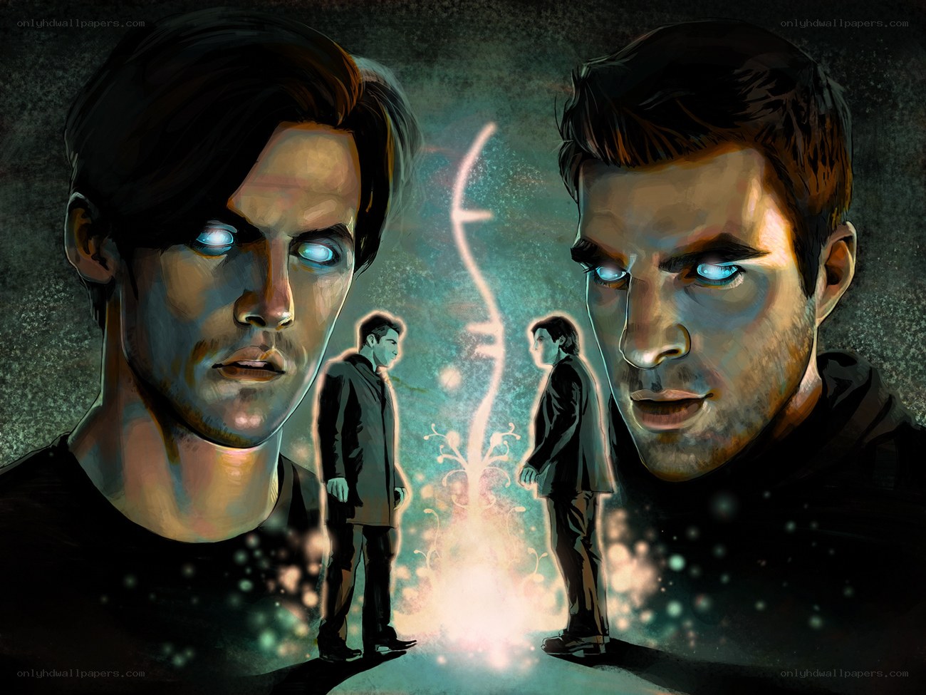 Two men with glowing eyes