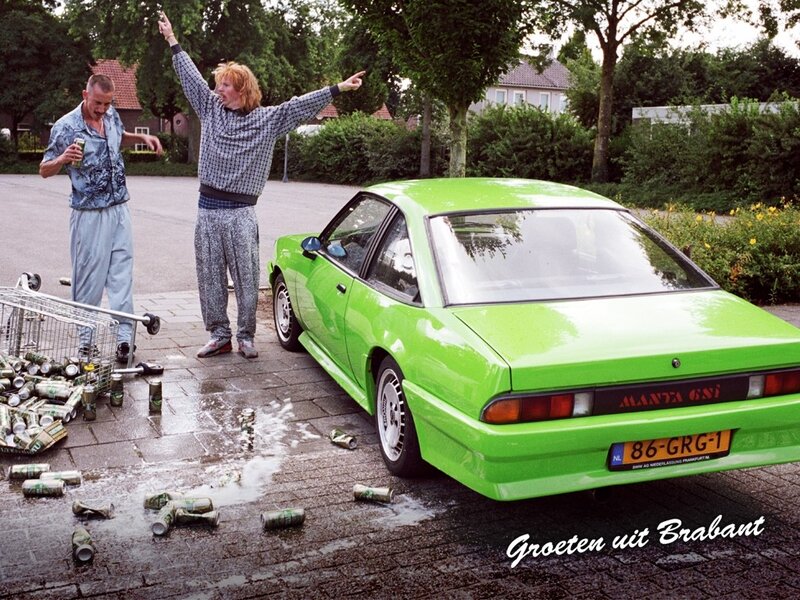 Two Men with Green Car