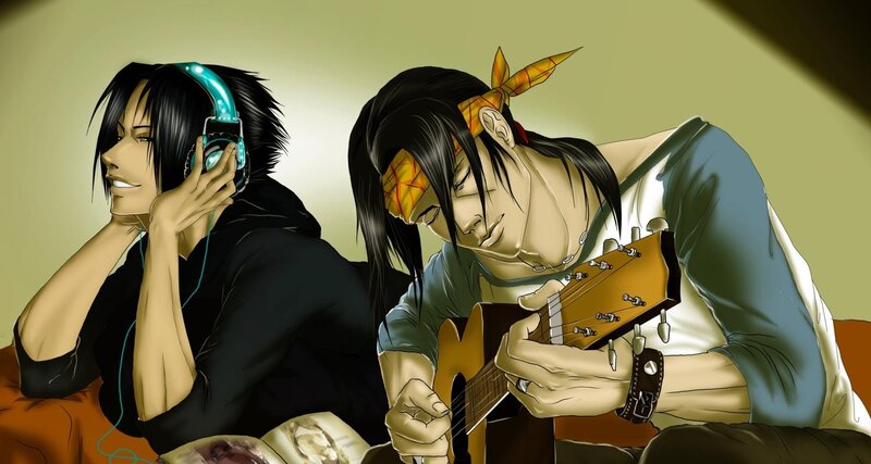 Two Men with Guitar — Green