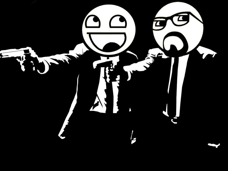 Two men with guns and meme faces