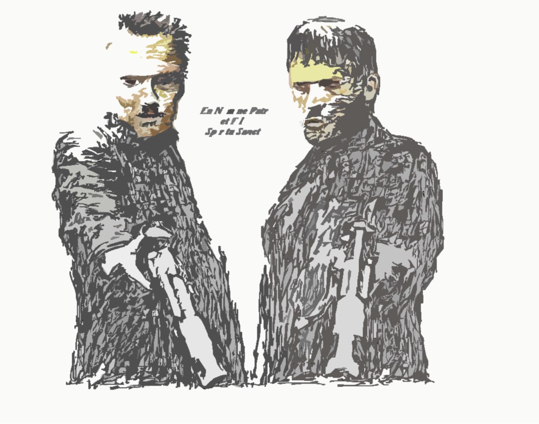 Two men with guns illustration