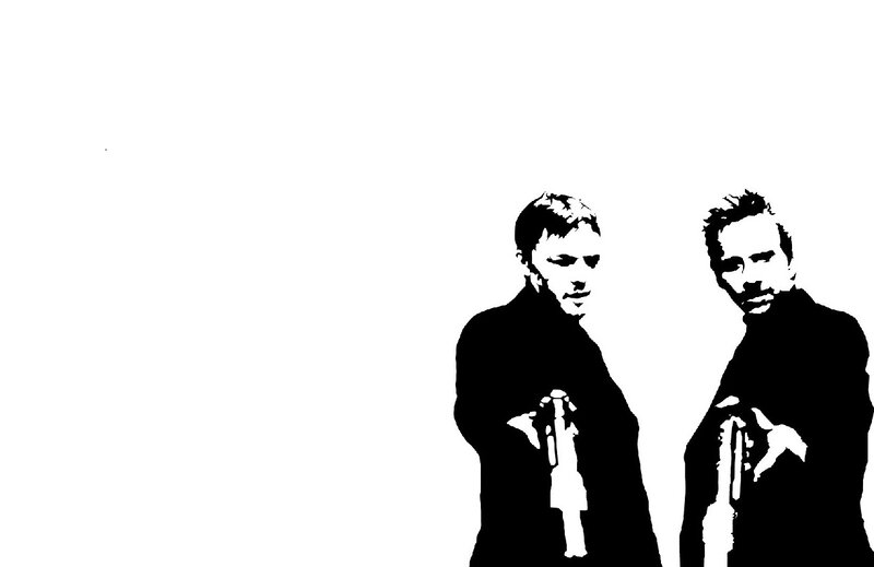 two men with guns silhouette