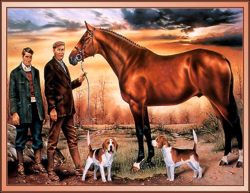 Two Men with Horses and Dogs