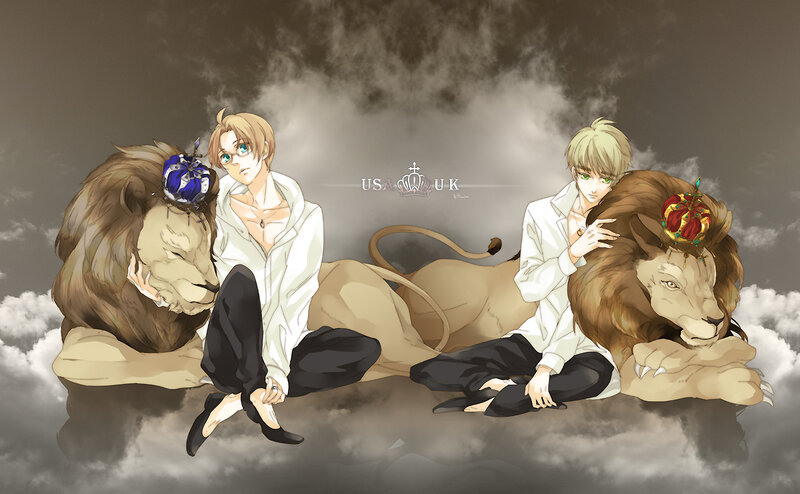 Two Men with Lions