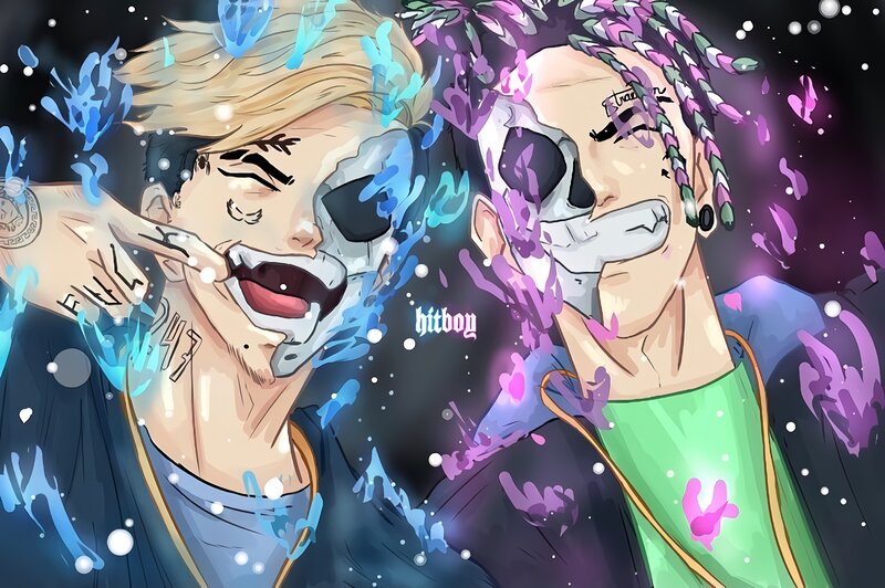 Two Men with Masks