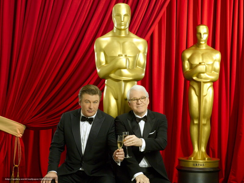 Two men with Oscar statues