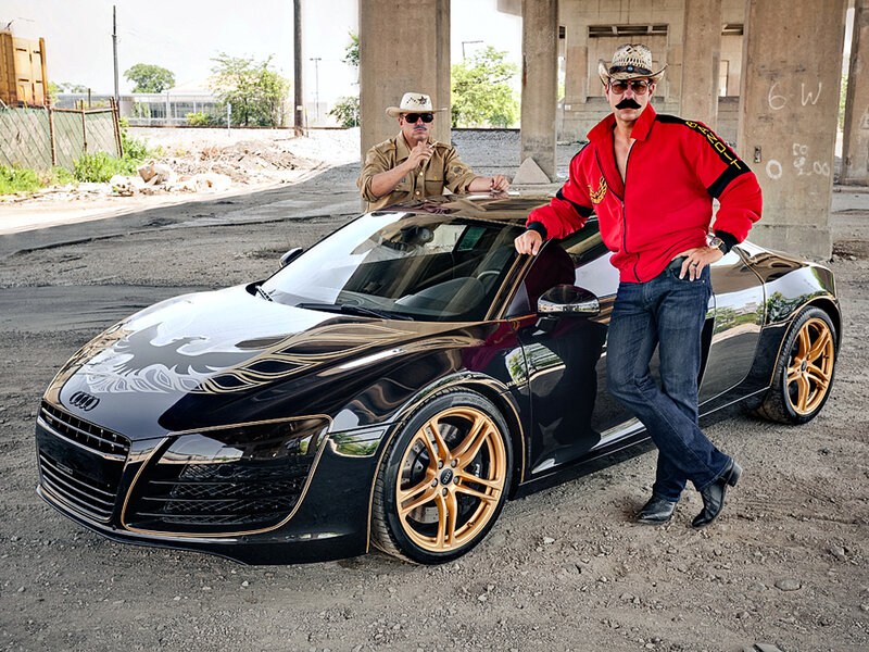 Two Men with Sports Car — Black