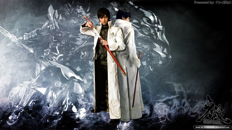 Two Men with Swords — Black, Dramatic, Digital Art