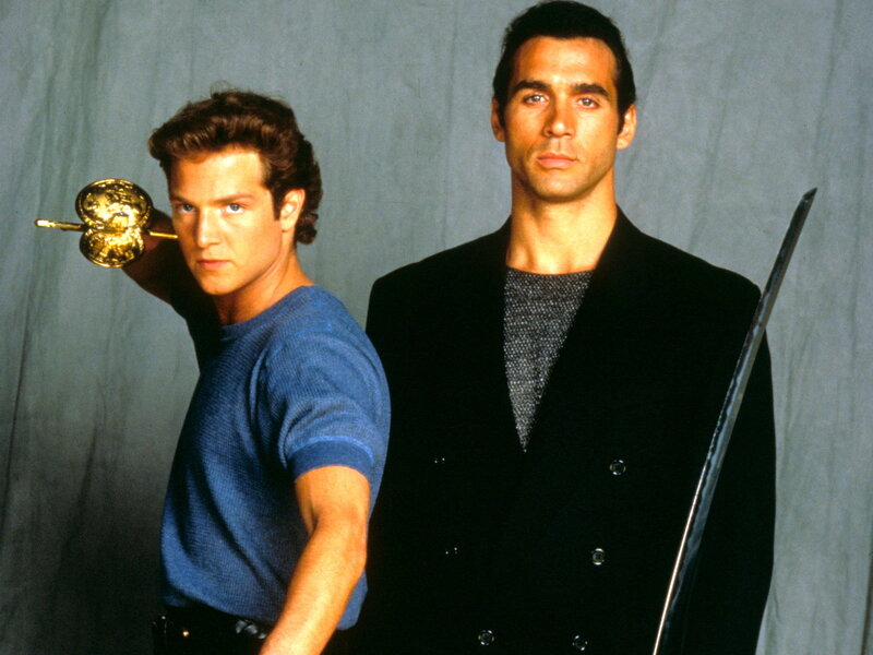 Two Men with Swords — Blue