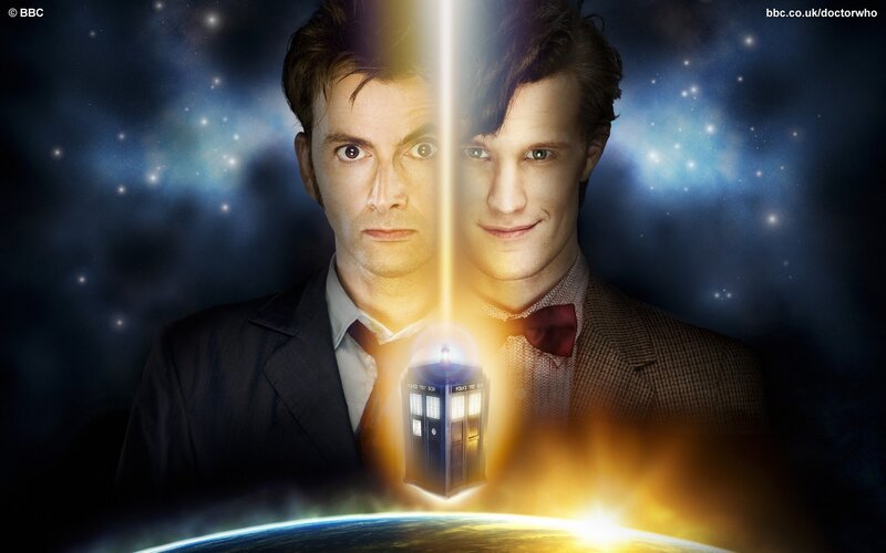 Two Men with TARDIS — Blue, Dramatic