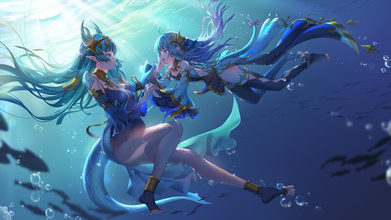 Two Mermaid Characters — Blue