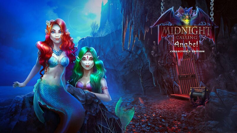 Two Mermaids on Rocks — Blue, Dramatic, Night