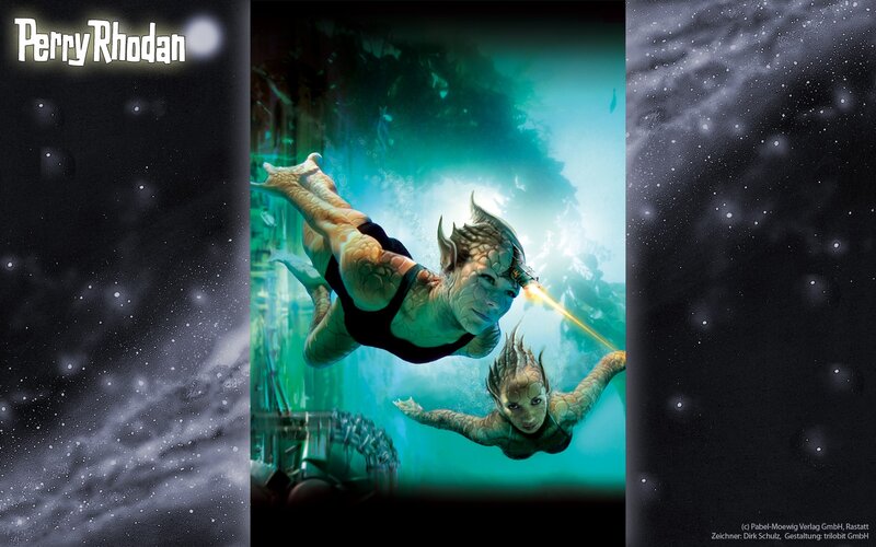Two Mermaids Swimming — Teal