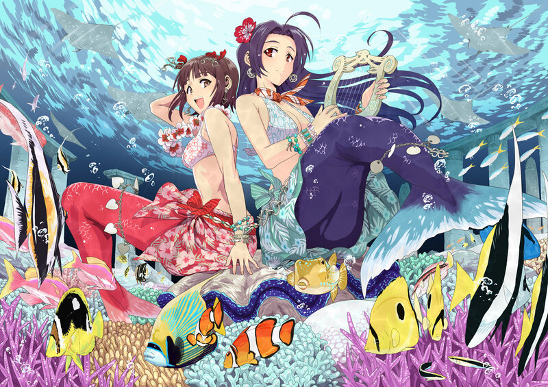 Two Mermaids Underwater — Blue, Serene, Anime
