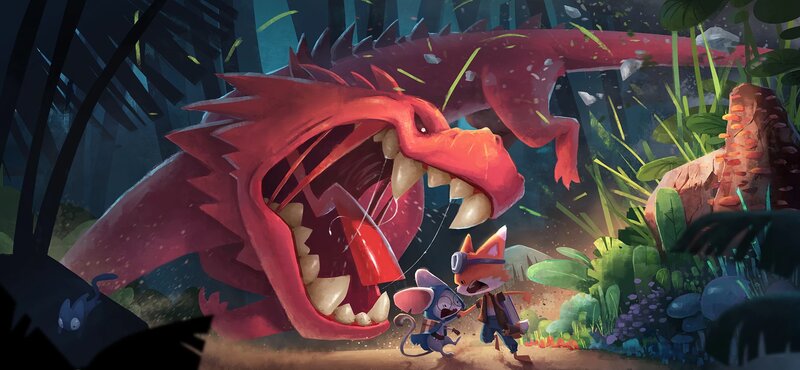 Two Mice Facing a Dragon