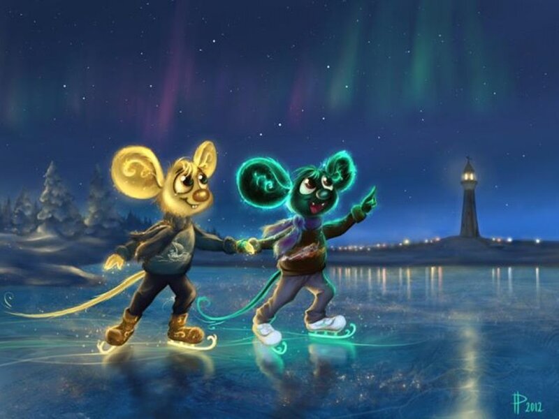 Two Mice Ice Skating — Blue