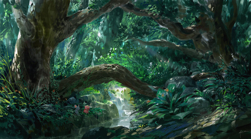 Two Mice in Forest — Green