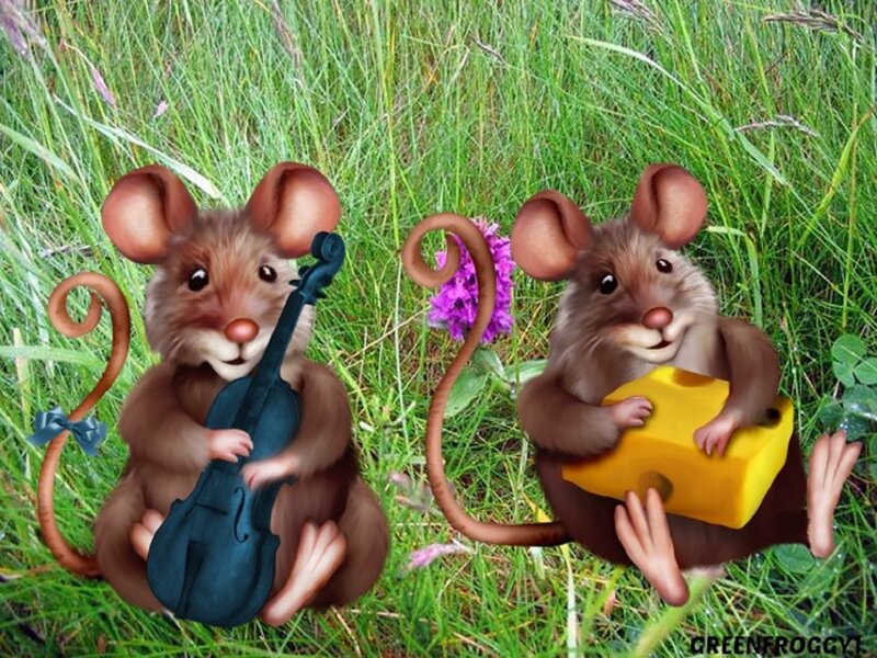 Two Mice in Grass — Green