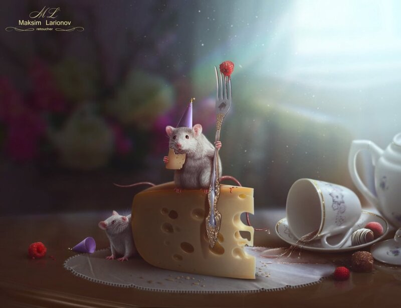 Two Mice on Cheese — Brown