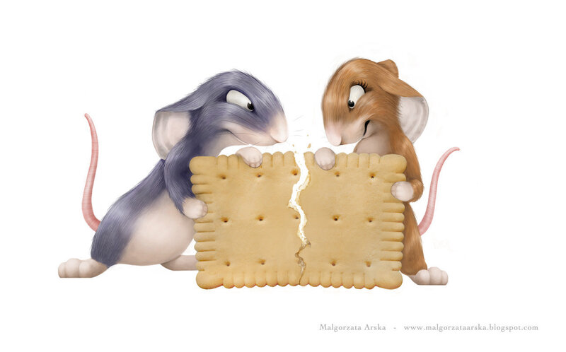 Two Mice Sharing a Cracker