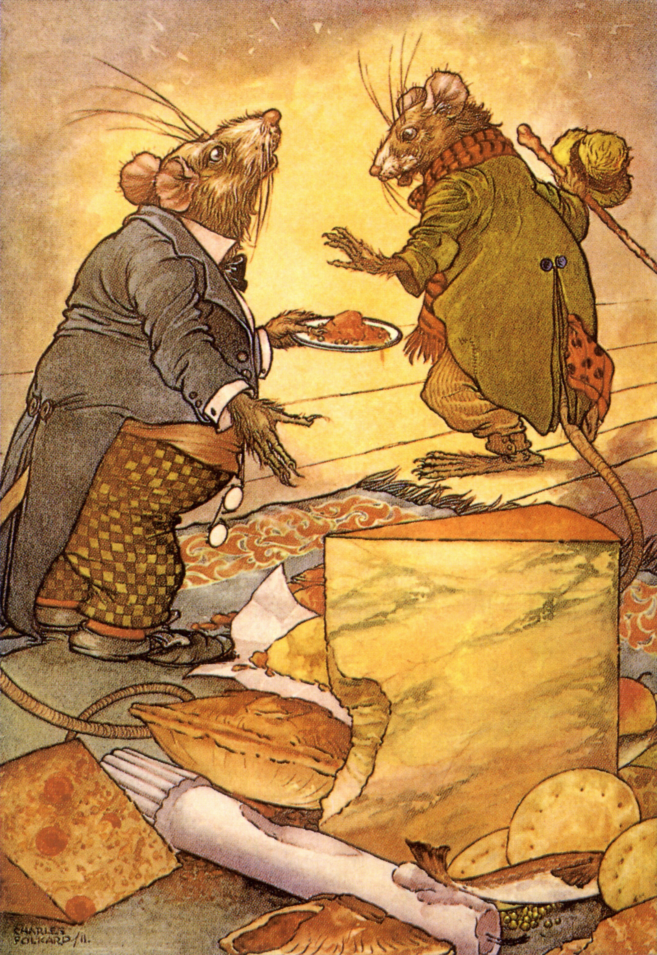 Two mice sharing a meal