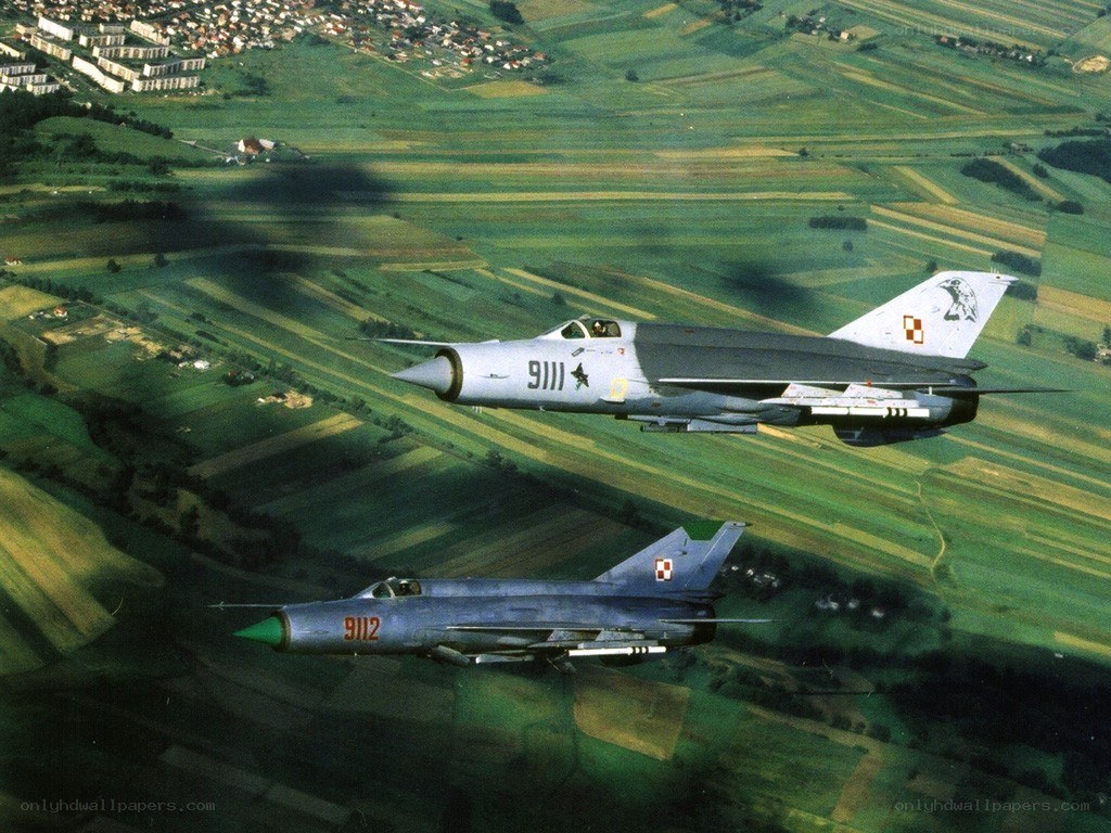 Two MiG-21 jets in flight