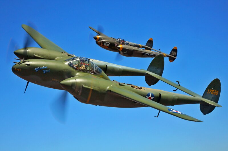 Two Military Aircraft — Green, Dynamic