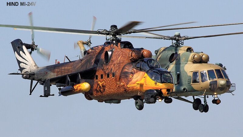 Two Military Helicopters — Brown