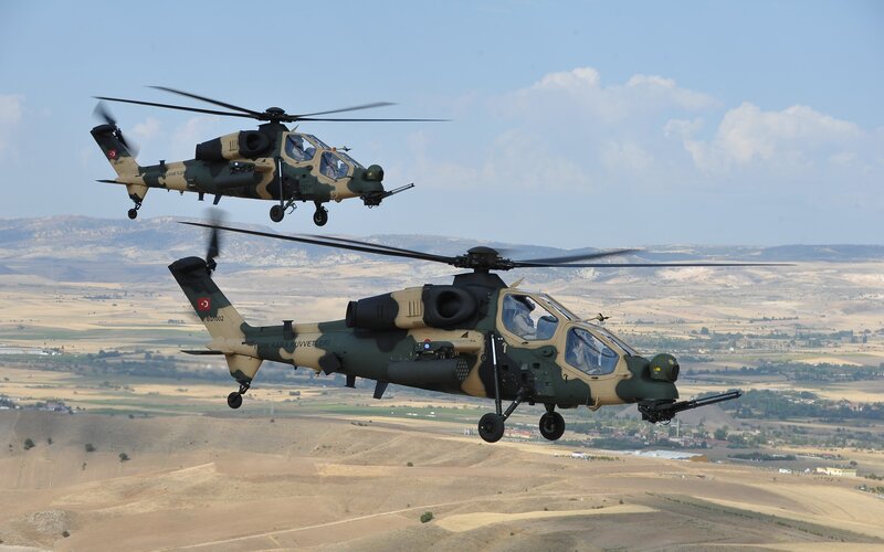 Two Military Helicopters — Green, Dramatic, Afternoon