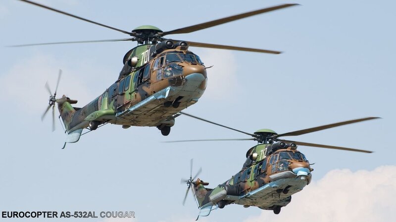 Two Military Helicopters — Green, Dynamic