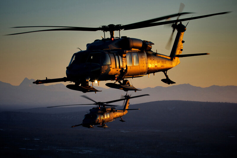 Two Military Helicopters — Orange