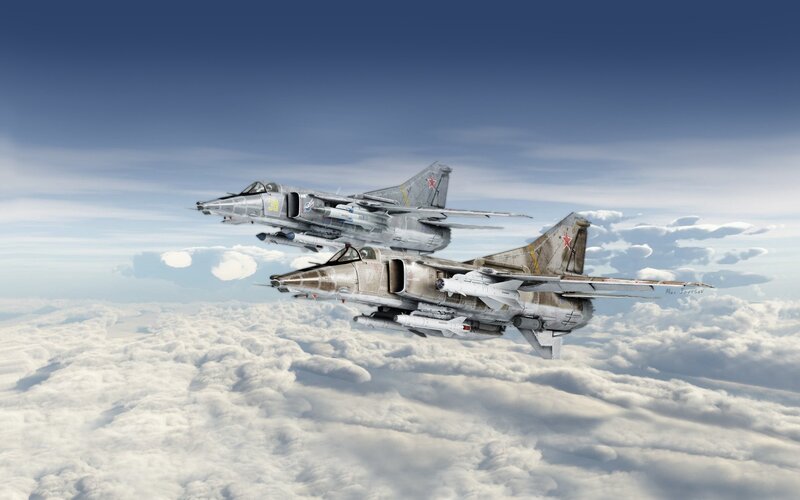 Two Military Jets — Blue, Dramatic, Digital Art