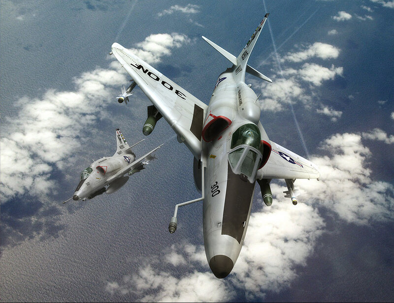 Two military jets in flight