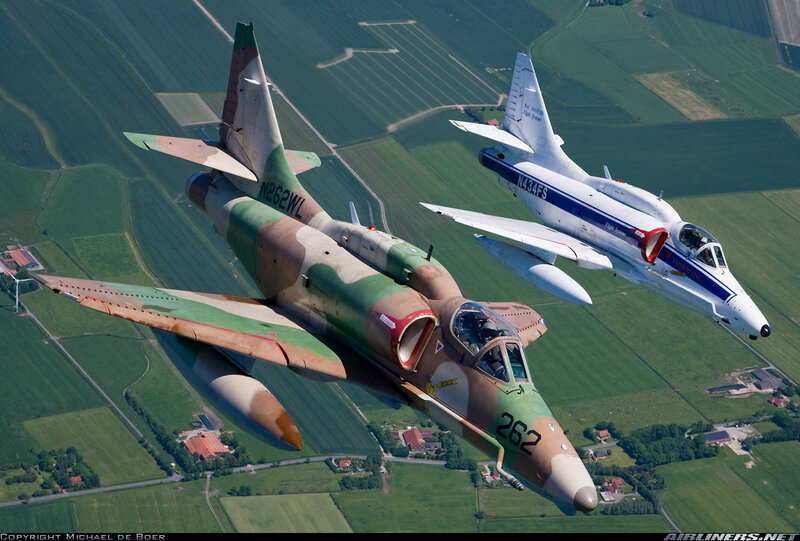Two Military Jets in Flight — Green