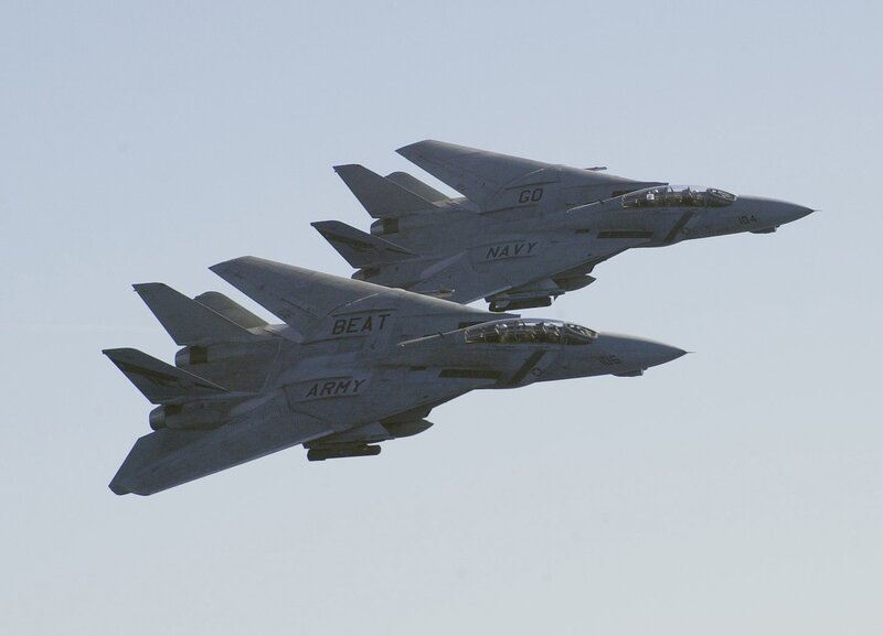 Two military jets in formation