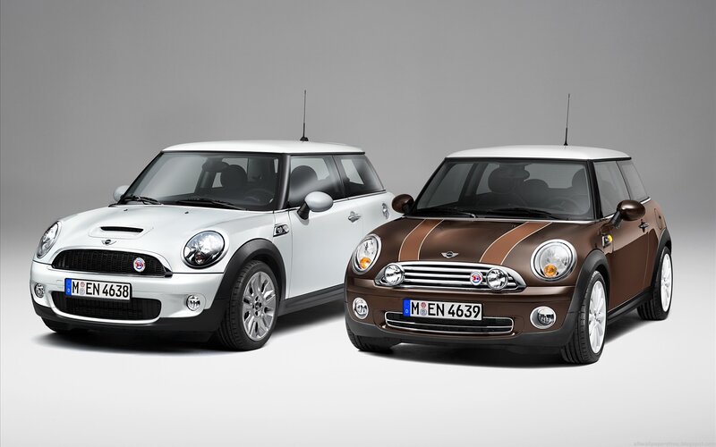 Two Mini Cooper Cars — White, Neutral