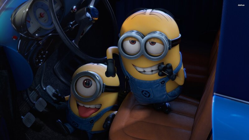 Two Minions in Car — Yellow
