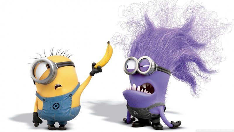 Two Minions Interacting — Yellow