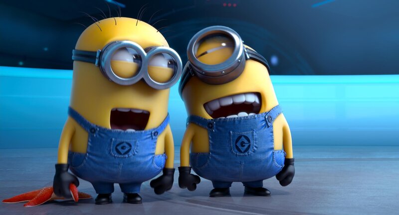 two minions laughing