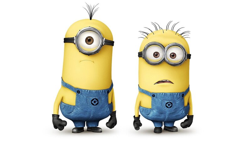 Two Minions Standing — Yellow, Neutral, 3d Render, Goggles, Overalls