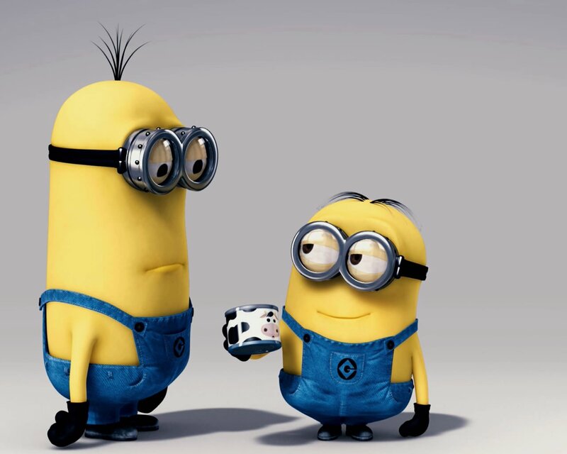 Two Minions Standing — Yellow, Neutral, 3d Render, Goggles