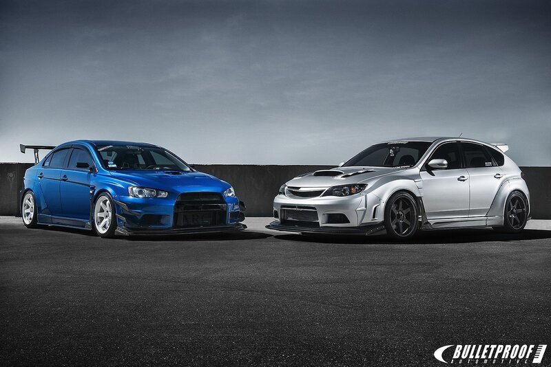 Two Modified Cars — Blue, Dramatic, Photograph, Tires