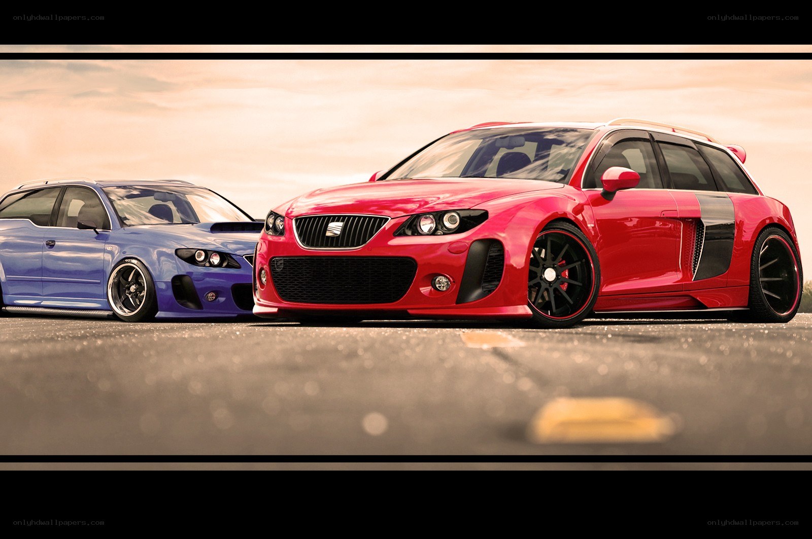 Two modified cars on a track