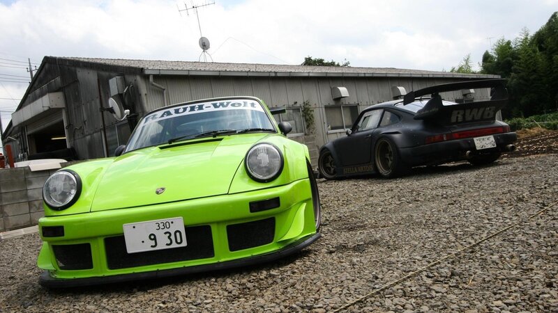 Two Modified Porsche Cars — Lime Green