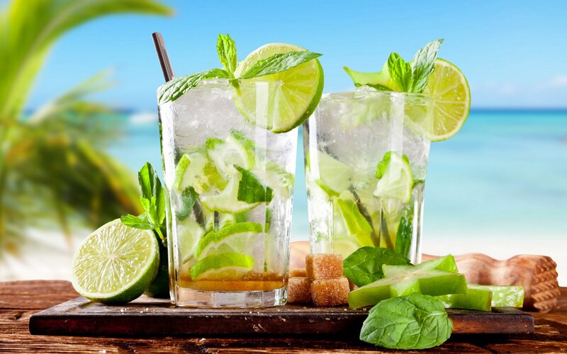 Two Mojito Cocktails — Green, Refreshing, Afternoon, Photograph