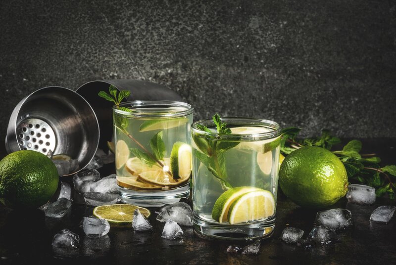 Two Mojito Cocktails — Green, Refreshing, Photograph