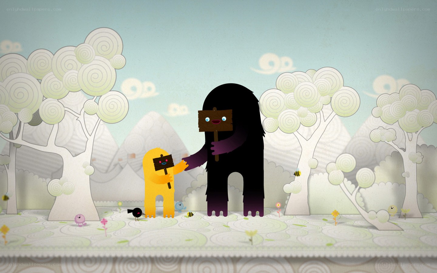 Two monsters in a whimsical forest