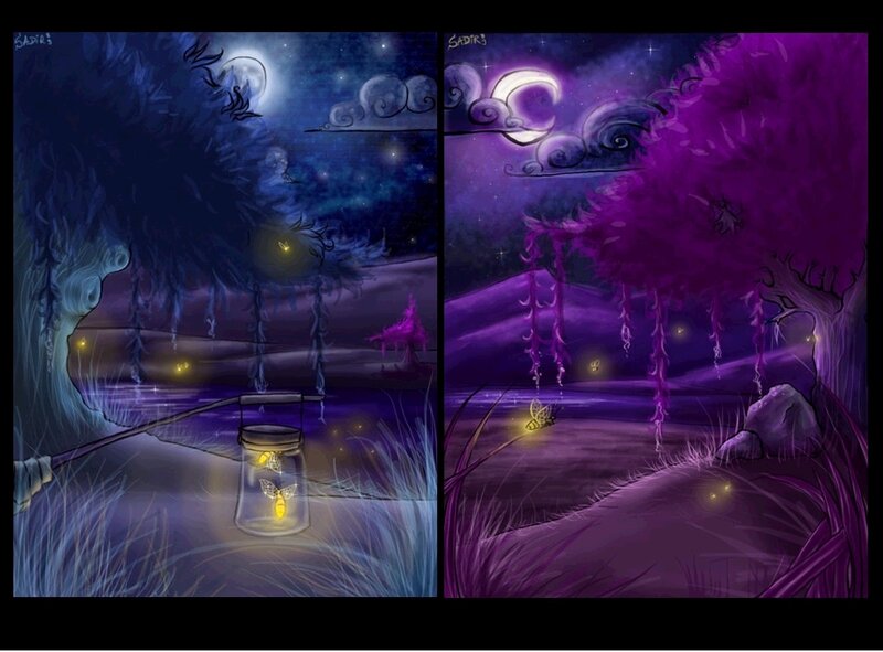 Two moonlit forest scenes