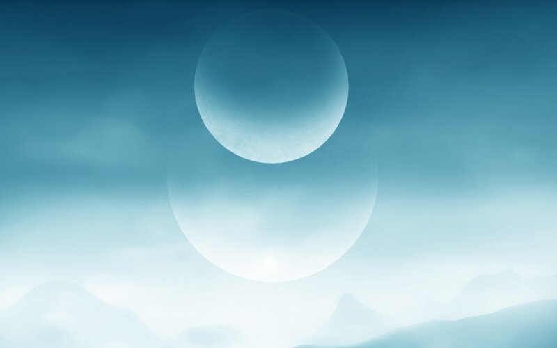 Two moons in a blue sky